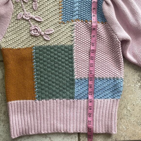 LoveShackFancy Allan Appliquéd Patchwork Knitted  Turtleneck Sweater - Picture 12 of 16